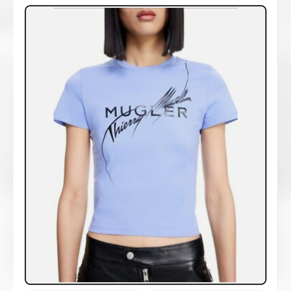 Thierry Mugler X H&M Blue Logo Star T-Shirt Size XS
